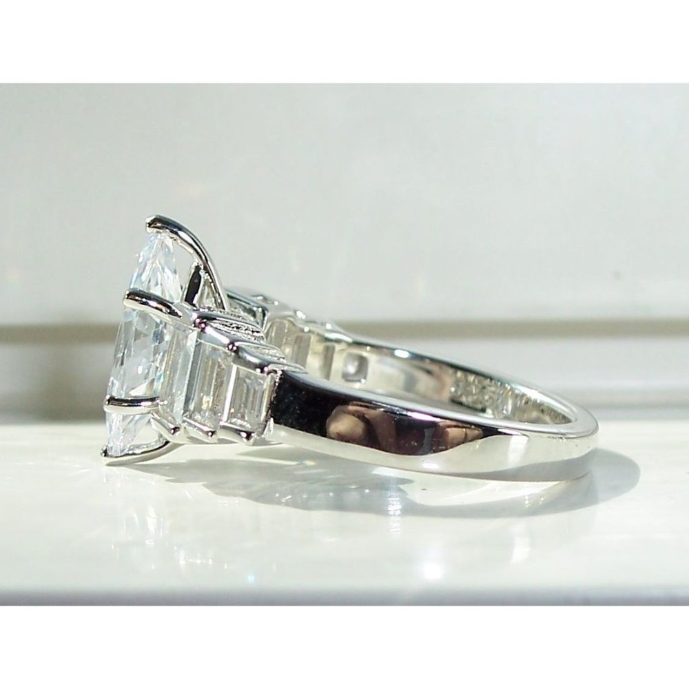 925 STERLING SILVER Marquise & Baguette Cubic Zirconia Ring - Picture 10 of 16